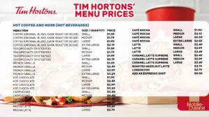 Tim hortons coffee menu